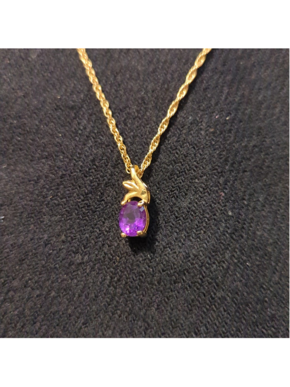 Gold Tone Purple Amethyst Gemstone Dainty Delicate Pendant Statement Necklace